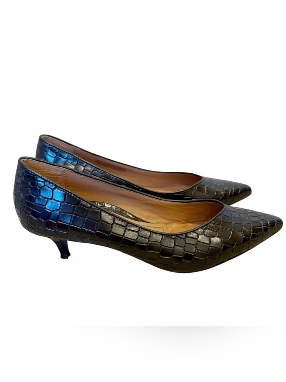 Vionic Black Croc-Embossed Pointed-Toe Kitten Heels - Picture 9 of 9